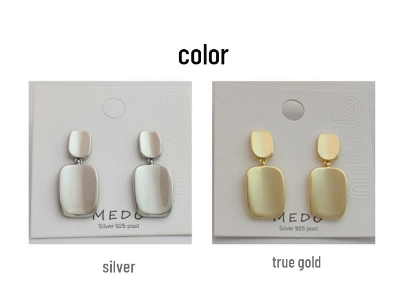 S925 Silbernadel Geometrische Quadratische Ohrringe – Elegant, Goldhaltig, Poliertes Finish