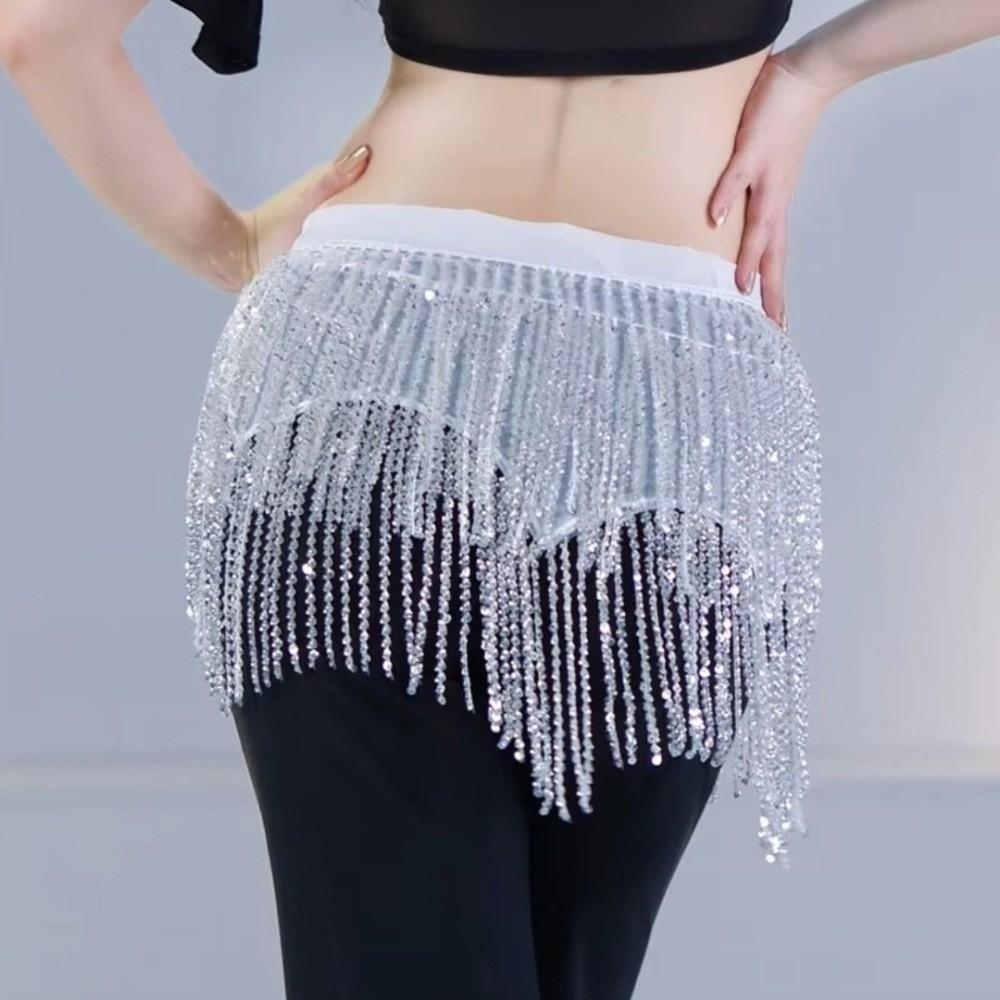 Shining Belly Dance Hip Scarf Sparkling Tassel Hip Wraps Waist Chain Belt  Costume Accessory