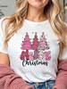 Pink Christmas Tree Women T Shirt Funny Merry Christmas Harajuku Casual O Neck Short Sleeve Female Clothing Tees