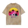Cartoon Anime Style Sunset Print Women's T-Shirt Loose Wash Oversized Fashion Short Sleeve Cotton American Retro Street Tee