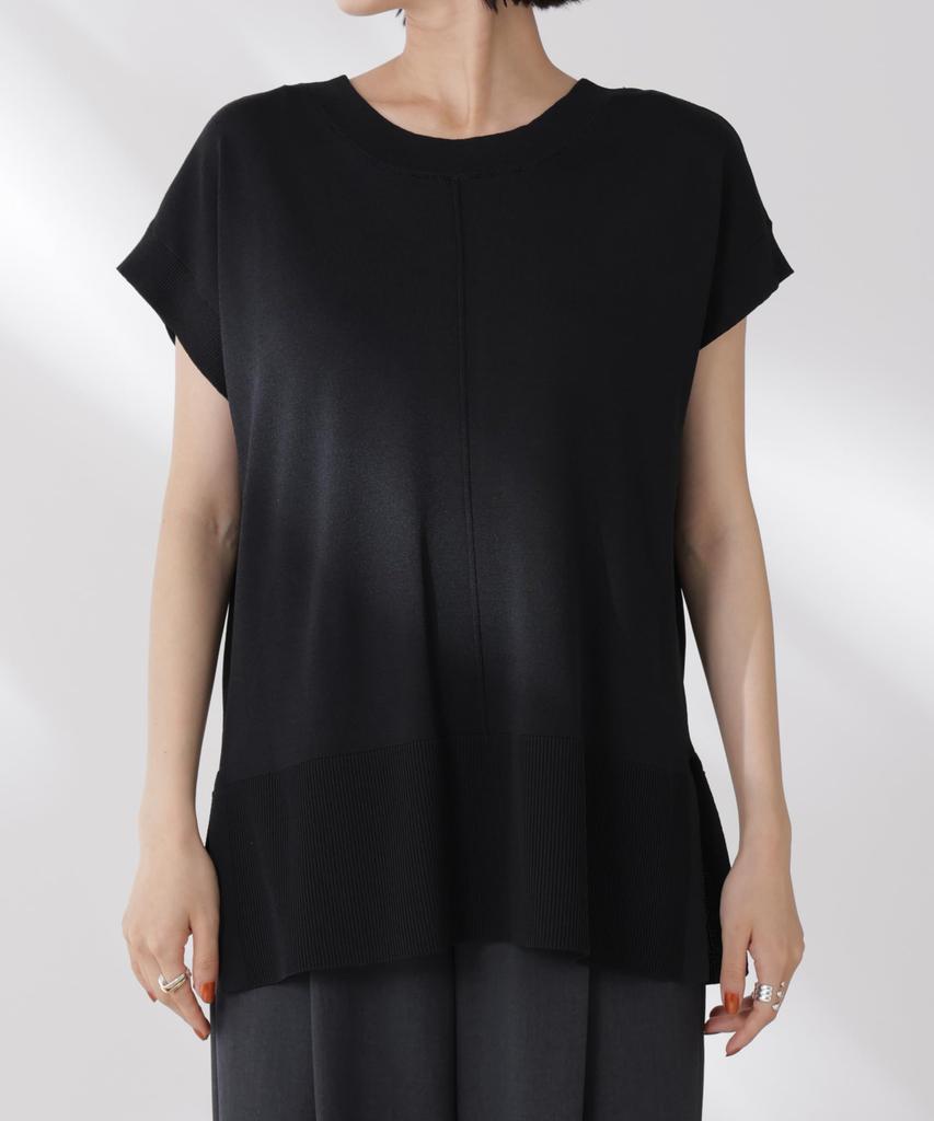 Nano Universe Multifunctional Strong Twist French Sleeve Front and F Women's Knit, 2-Way Back, 010, Black, 673-5222308