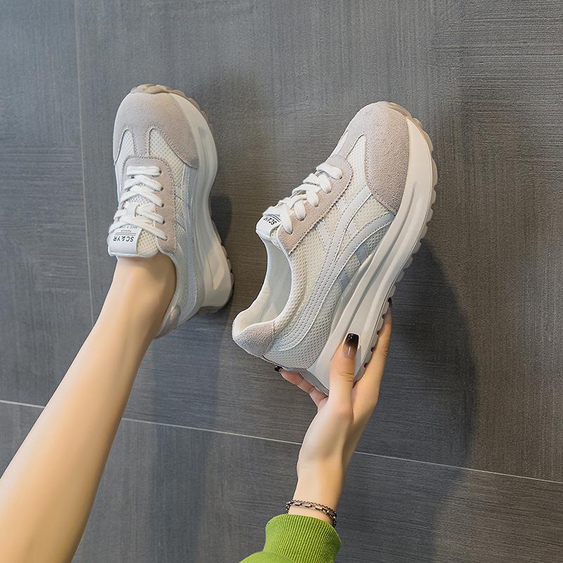 Thick-soled 5CM Casual Fashionable Women s Sneakers 34 бежевый