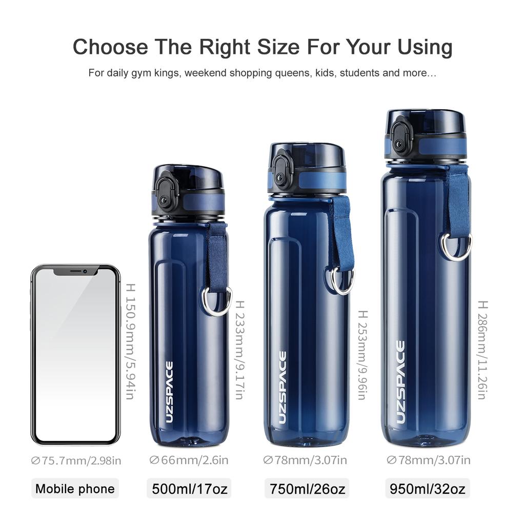 UZSPACE Sport Water Bottle BPA Free Portable Leakproof Shaker Plastic Bottle EcoFriendly Outdoor Trave Drinkware