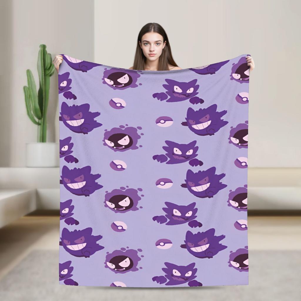 Anime Gengar Dark Pattern Blankets Quality Warm Pokemoned Throw Blanket Spring Decorative Bedroom Print Bedspread