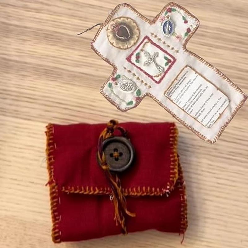 Santuario de Bolsillo con Cruz de Plata Incluida en el Interior, Colcha de Oración Hecha a Mano, Mini Colchas de Escrituras, Regalos Espirituales Cristianos