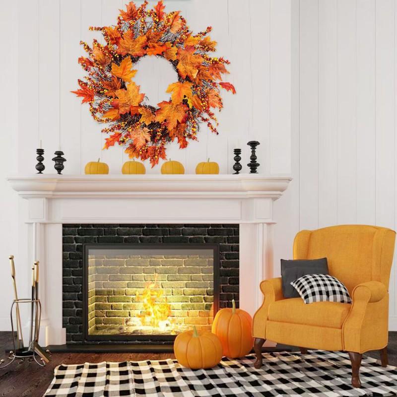 Leaf Wreath Decor Thanksgiving Christmas Home Outdoor Wall Hanging Festival Decoration