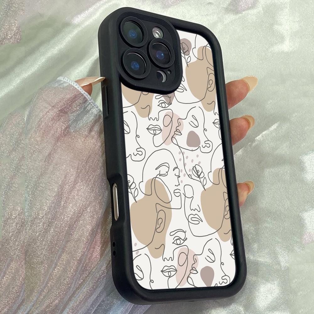 JT313 Lineart Faces Print for iPhone 17 16 15 14 Pro Max Samsung S26 S25 Ultra A17 A16 A07 A56 A06 A13 Xiaomi 15T Redmi 15c Note 14 Soft Case