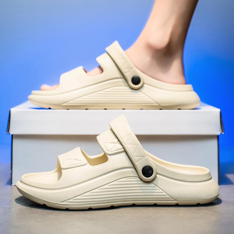 Large size men's open-toed shit-stepping slippers outdoor casual thick-soled slippers couple breathable beach cool slippers