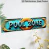 2D Flat, Large Turquoise & Golden Vintage Pool Zone Metal Sign - 15.7×3.94inch Retro Turquoise Blue Pool Table Wall Art with POOL ZONE Lettering