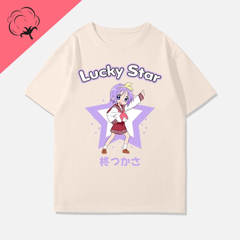 Anime Shirt Lucky Star Konata Camiseta Hot Sale Cotton Comic Y2k Clothes Cartoon Izumi Kagami Aesthetic Print Tee Unisexga Tops