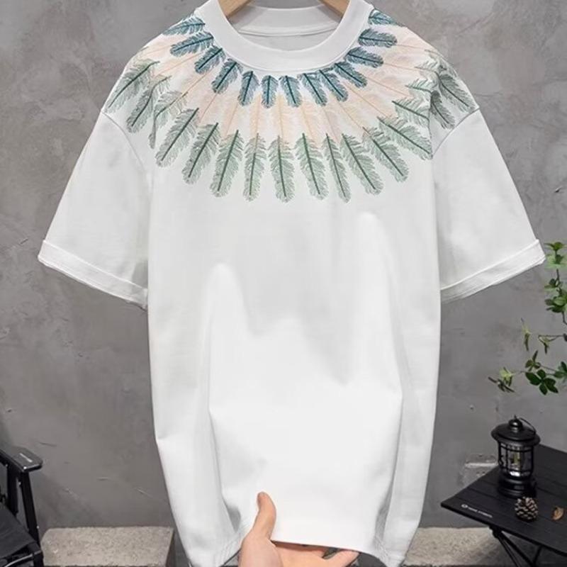 American Heavy Men'S T-Shirt Trendy Brand Heavy Industry Feather Embroidery Versatile Fashion Casual Short-Sleeved Top