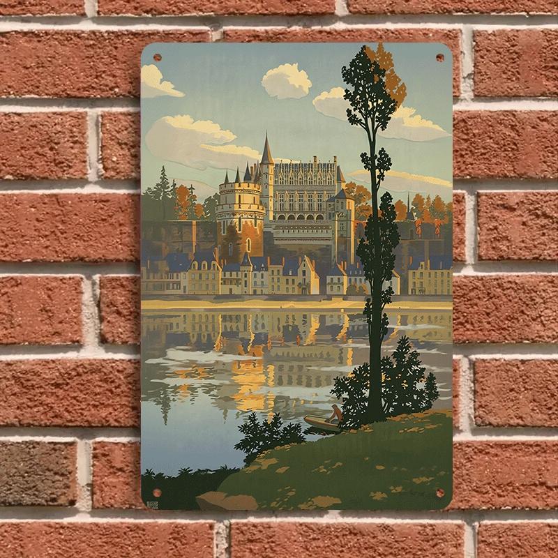 

1 piece of European retro castle tin painting plaque for living room, entryway, wall decoration, home dining room art mural, Ame (as the picture,20x30cm)