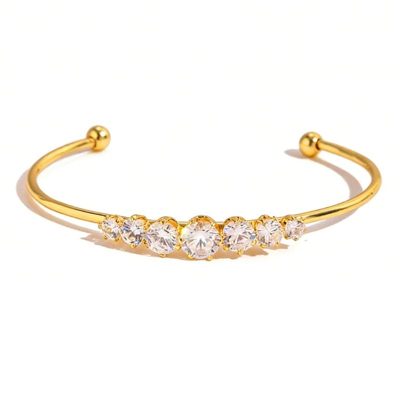 Elegant Adjustable Open Bangle Bracelet With Shining Zircon Stones Wristband For Women Fashion Jewelry