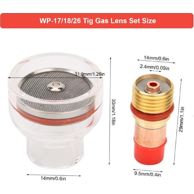 Tig Welding Gas Lens, Tig Welding Nozzle Cup Tig Torch Glass Cup Tig Welding Cup Fluid Nozzle Set Tig Welding Accessories for TIG-17/18/26(2.4MM)