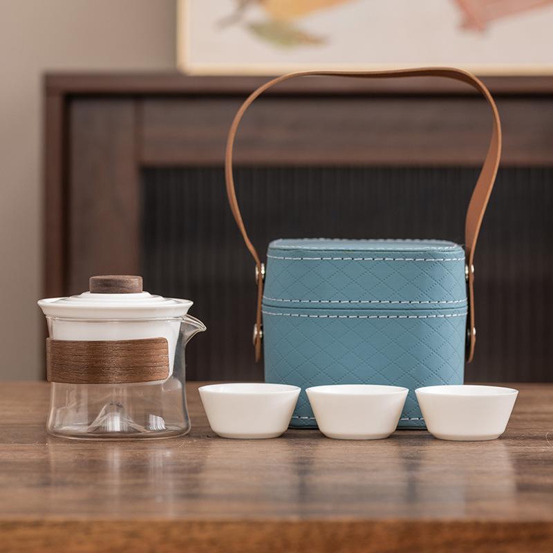 Suet Jade Porcelain High-end Express Cup One Pot Three Cups Portable Travel Tea Set Enterprise Company Business Gift