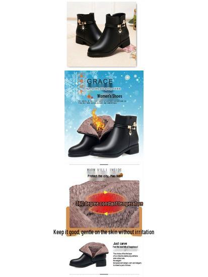 Mom's Soft Leather Cotton Shoes: Cozy Velvet-Lined Winter Boots for Women, Ideal for Middle-Aged and Elderly.
