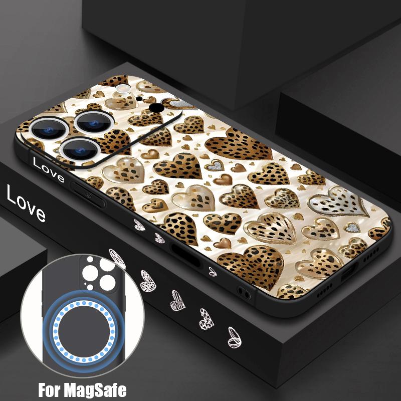 For iPhone 17 Pro Max Case Luxury Love Hearts Pattern Magnetic For Magsafe Soft Cover For iPhone 16 15 14 13 Pro Max 17E 16E