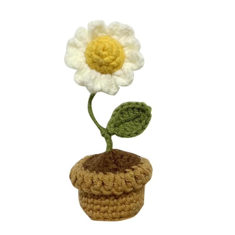 Potted Plant Handmade Crochet Artificial Knitting Flower Home Decor Diy