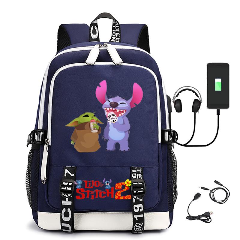 Large Capacity Backpack Printed Student USB School Bag