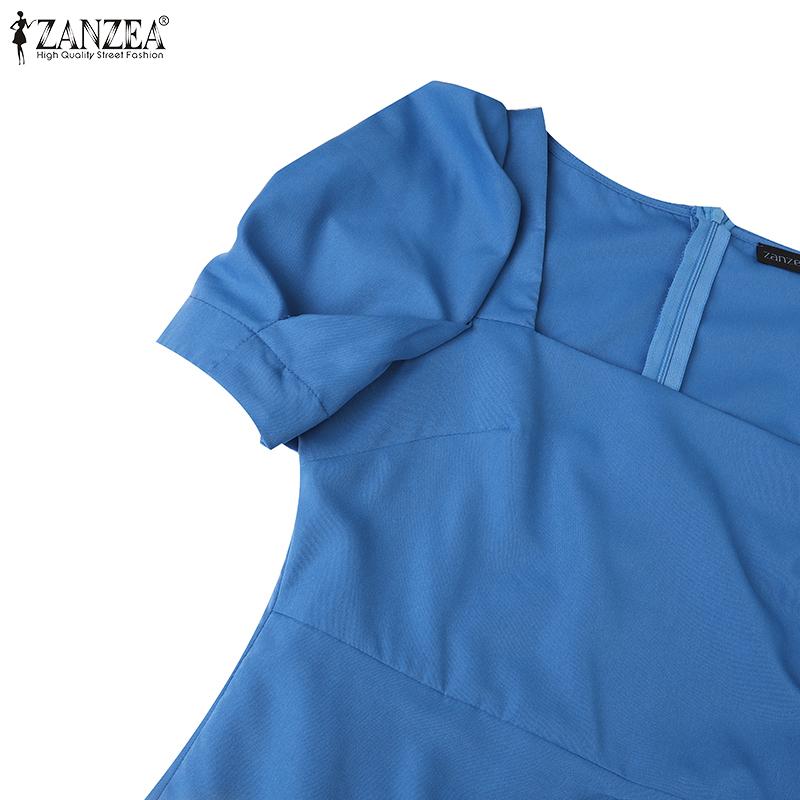 ZANZEA Women Casual Square Collar Summer Short Sleeve Elegant Dress