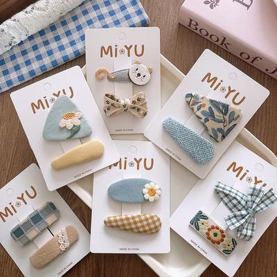 2Pcs/set Sweet Versatile Spring and Summer Fabric Bb Clip Girl Bowknot Bangs Hairpin Girl Bow Hair Accessories