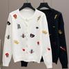 Autumn Women Designer Embroidery Monsters Single Breasted Knitted Sweater Coat Jacket