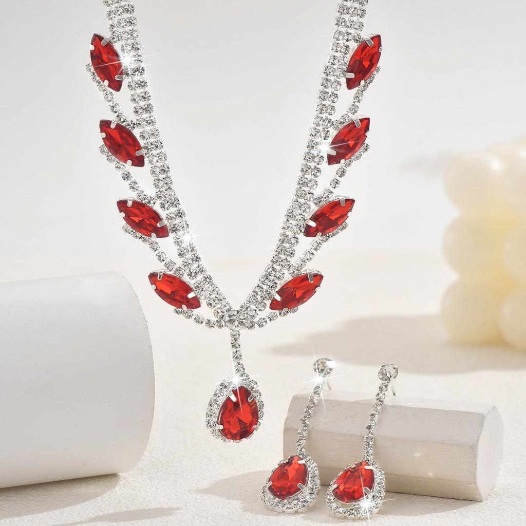 2025 New Simple Design Colorful Shiny Necklace Earring Set Suitable For Bridal Wedding Dinners Party Gifts