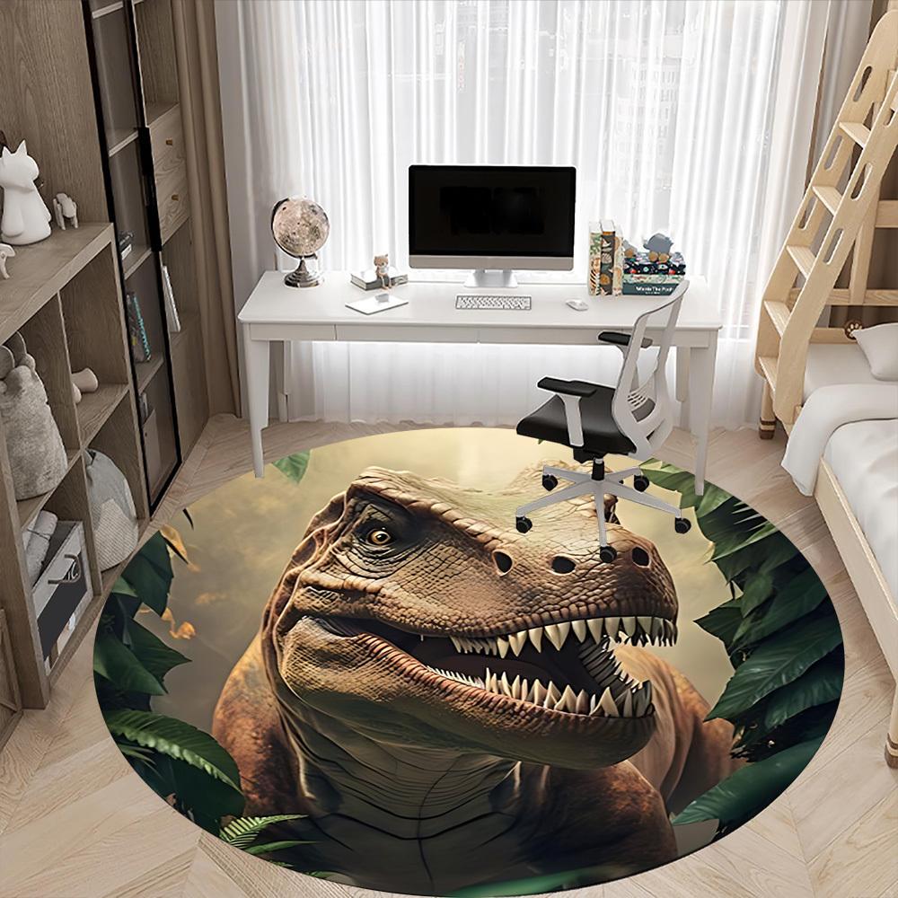 1PC Dinosaur Print Office Round Rug, Non-slip, Soft and Durable Office Rug for Interior Decoration, Perfect for Office, Beautiful Decoration
