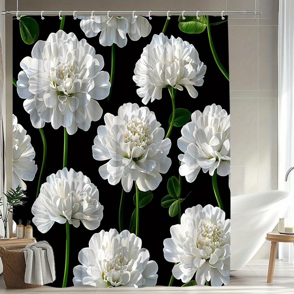 

1Pc Floral Theme Shower Curtain Elegant White Flower Pattern Adds Natural Atmosphere Beautiful Details Bathroom Decoration Polye W60H190(CM)-1 Pcs