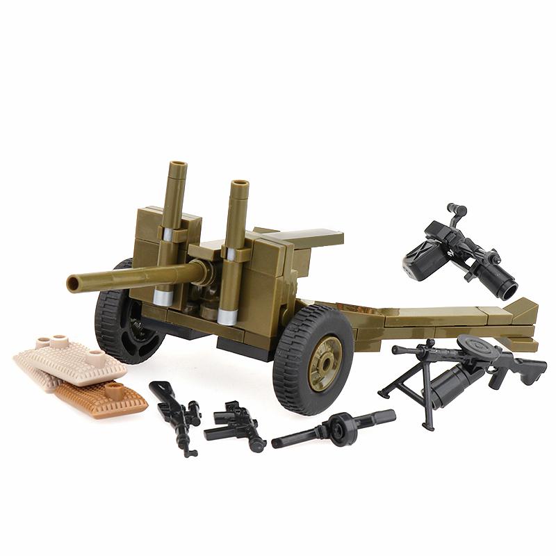 Non-Toxic Ww2 Soviet Military Weapons Building Blocks Army Soldier Figure Anti-Tank Gun Cannon Shell Parts Bricks Toys For Kids