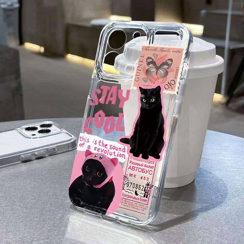

Creative Label Black Cat Transparent Phone Case For iPhone 15 16 16E 14 13 12 11 Pro Max XR X XS 7 8 Plus Soft Silicone Cover iPhone 12 Mini