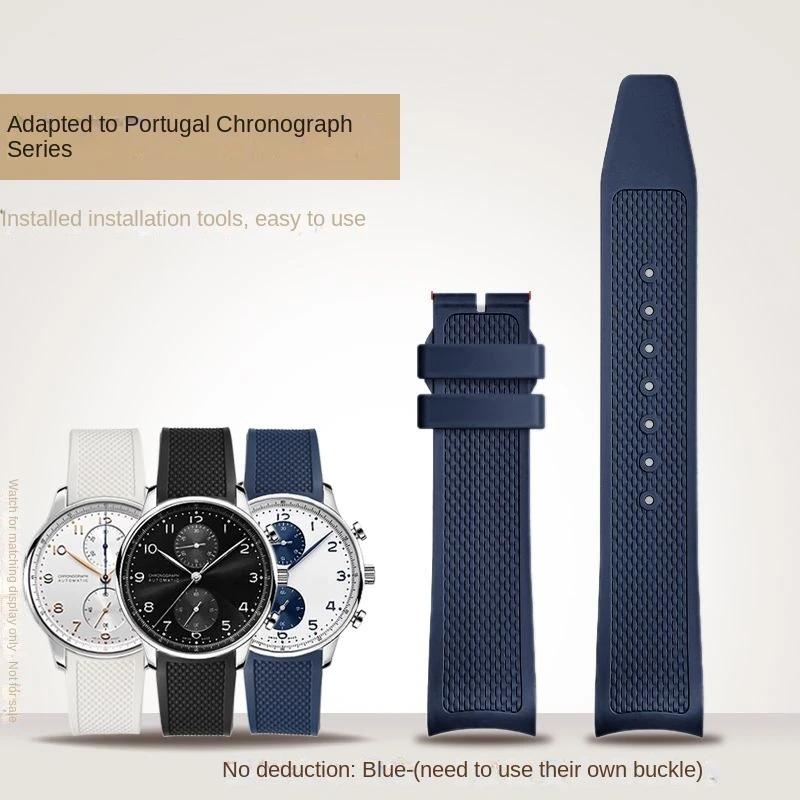 20mm New Metal Curved End Woven FKM Rubber Strap for IWC Portugal IW371609 1620 Series fluororubber watch Bracelet Watchband