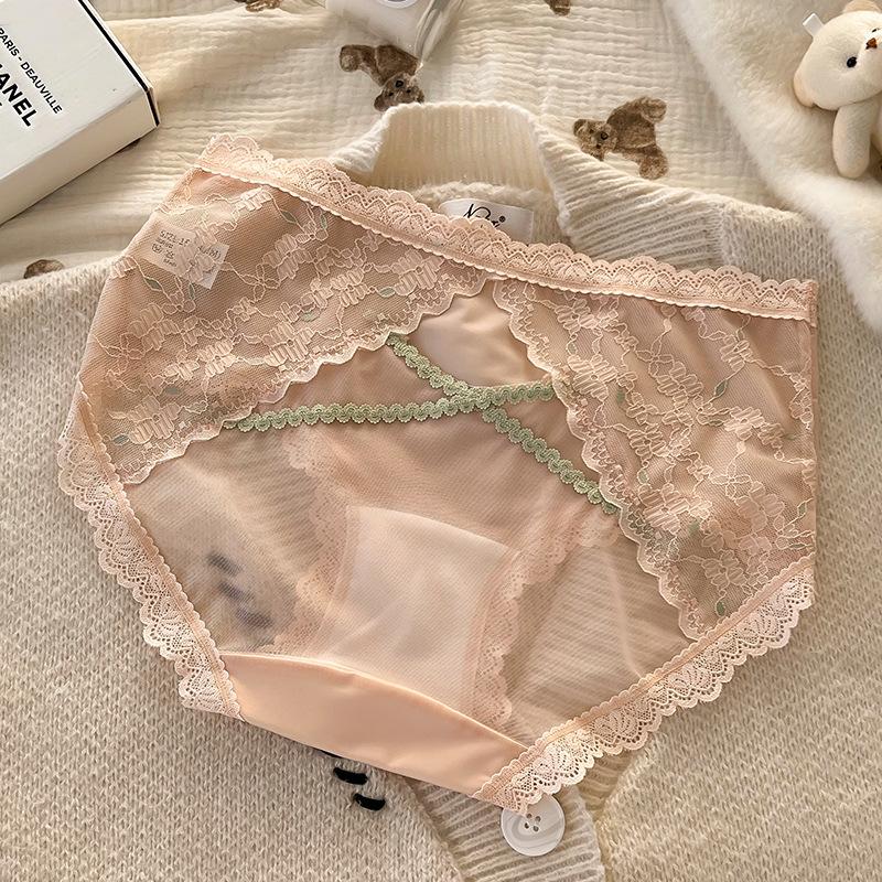 Ladies Summer Thin Style Pure Desire Lace Sexy Hollow Waist Pure Cotton Extension Crotch Triangle Briefs