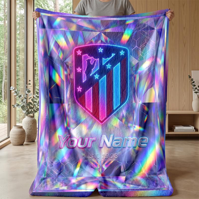 Custom Text Flannel Throw Blanket, Lightweight Cozy Bed Sofa BlanketAtletico Madrid