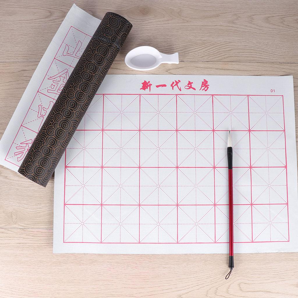 6Pcs Water Writing Cloth Reusable Calligraphy Practicing Mat Four Treasures No Ink Exercises Chinese Calligraphy Gridded Fabric
