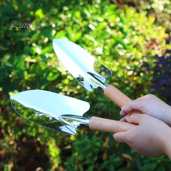 Garten-Handschaufel mit Holzgriff, rostfreier Handkelle aus poliertem Edelstahl, einfach zu verwendendes, praktisches Gartengerät zum Graben und Jäten