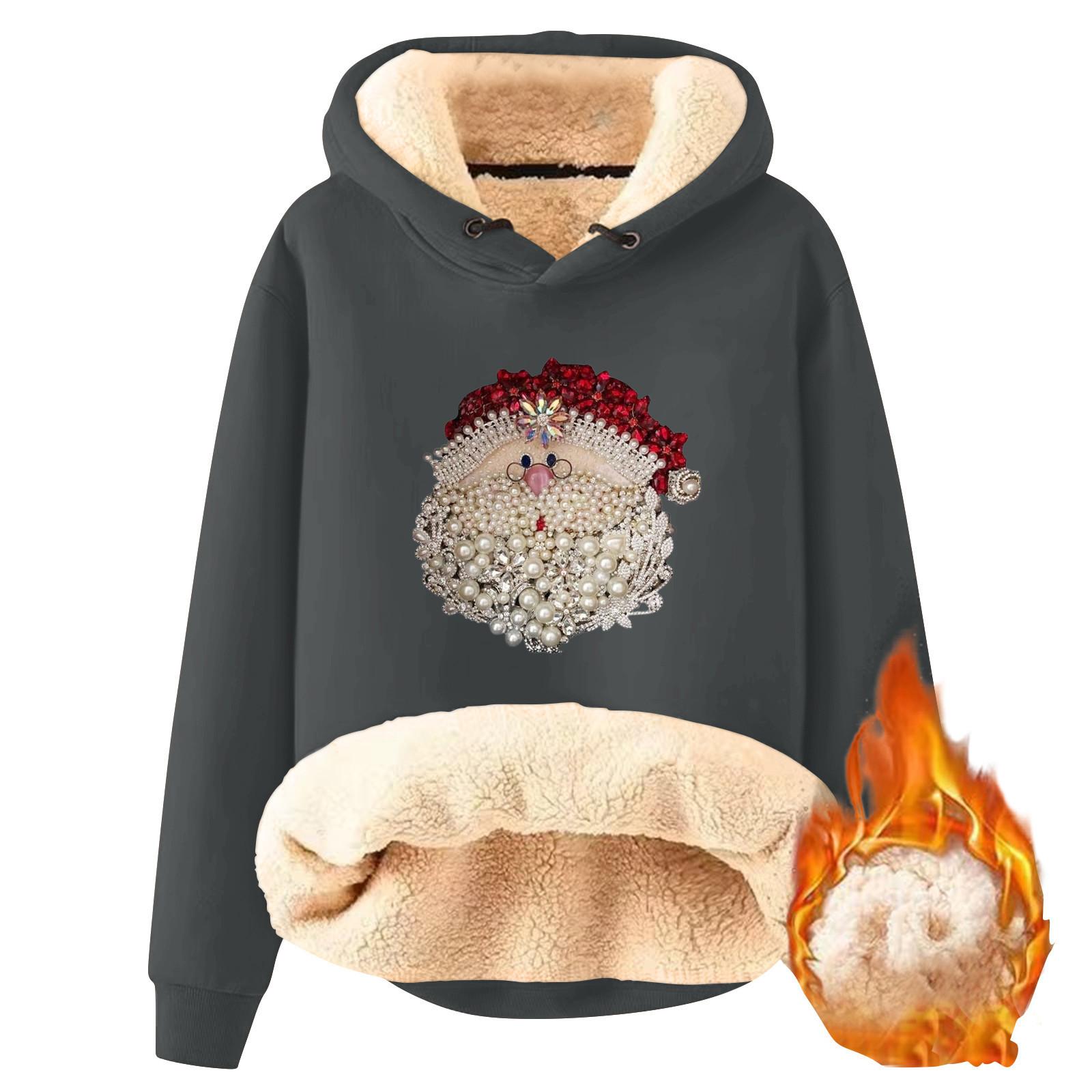 

Женская модная толстовка с капюшоном и рождественским принтом, утепленная, свободная, с капюшоном, утепленная L