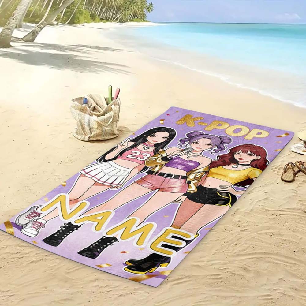1pc  Personalized Girl Pop Star Beach Towel, Custom Name Quick Dry Towel for Summer Beach Vacation