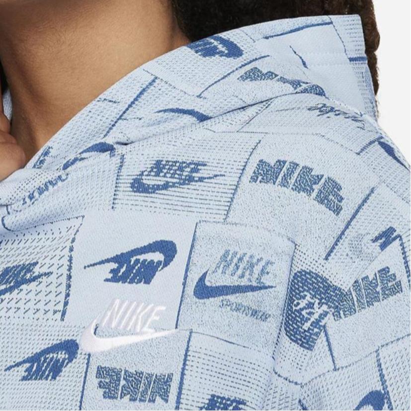 Nike Hoodie All Over Print Design Thin Fleece Loose Fit Long Sleeve Kids Hoodies Blue FN8741-440