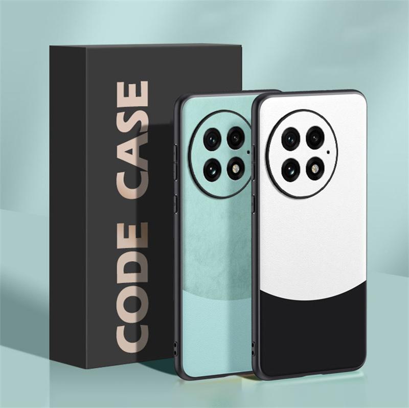 Luxury Vegan PU Leather Business Style Back Case for OnePlus 13 / 13T Matte Soft Silicone Phone Shell Protection Bumper