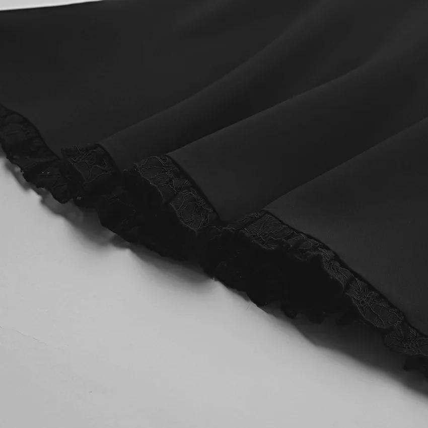 G2024 Fall/Winter Elegant Black Long Sleeve Round Neck Lace Dress