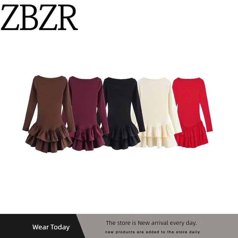 Za Foreign Trade New Women Clothes ZR Western Style Versitile Fashion Simple Laminated Decoration Short Dress 0085305