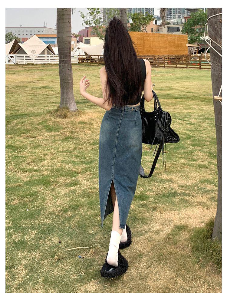 High-Waisted A-Line Denim Skirt for Women - Summer 2024 Thin Style 
