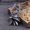 Stainless Steel Viking Necklace Wizard 3 Wild Hunt Pendant Geralt Wolf Head Jewelry with Wooden Box Gift