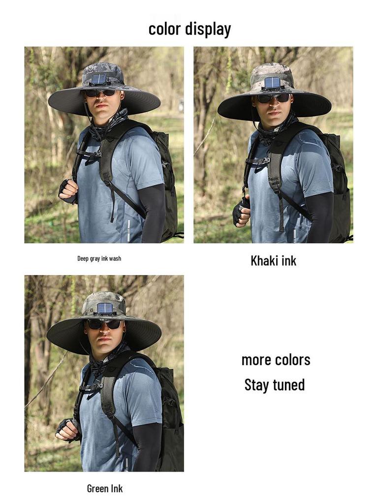Men's Summer Outdoor Cooling Fan Hat - High Wind Power Sun Protection for Hiking, Fishing, and Mountaineering. Lightweight Fisherman Style.