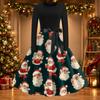 Women's Casual Christmas Print Neck Vintage Dress for Holiday Party
