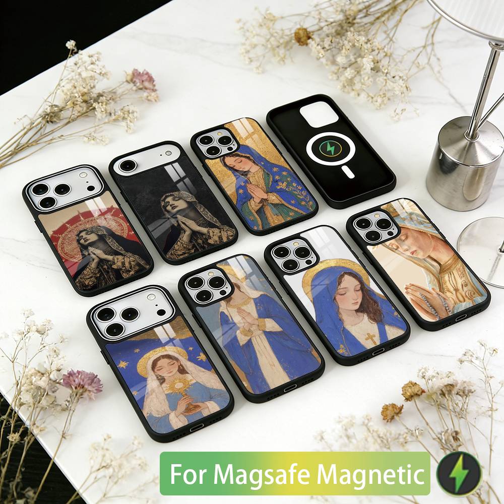 V-Virgen Mary Virgin Phone Case For iPhone17,16,15,14,13,12,11 Plus,Pro Magnetic with Magsafe Wireless Charging
