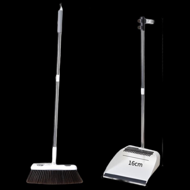 Soft Bristle Broom and Dustpan Set with Long Scraper