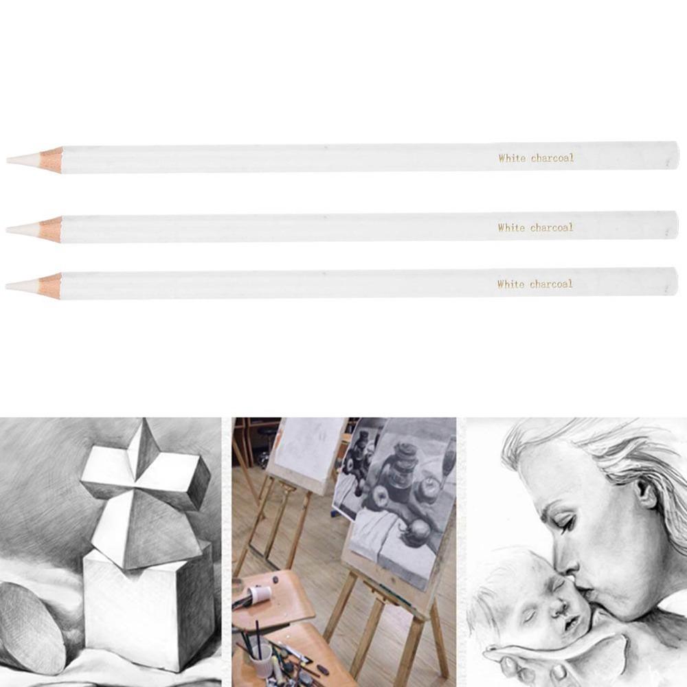 Shading Tool White Color White Charcoal Pencil Hard Wooden Sketch Pencil Soft 6.7inch Highlight Pen Artists