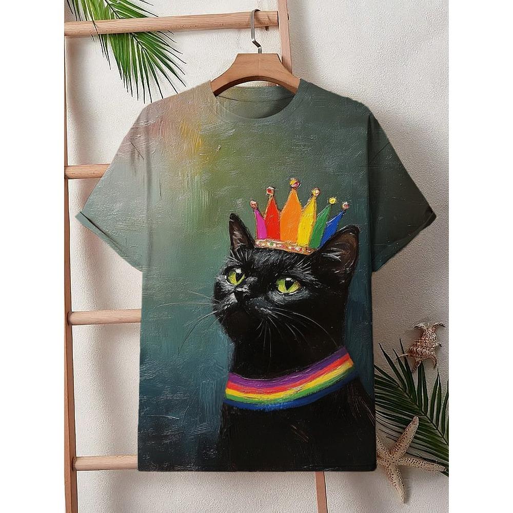2026 Men's T-Shirt Funny Cartoon Black Cat Unicorn UFO Art 3D Print T Shirt Summer Men Women Short Sleeve Tee Casual Kid Y2k Top